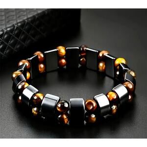2 pc Double Protection Bracelets Tiger Eye Stone Obsidian Unisex